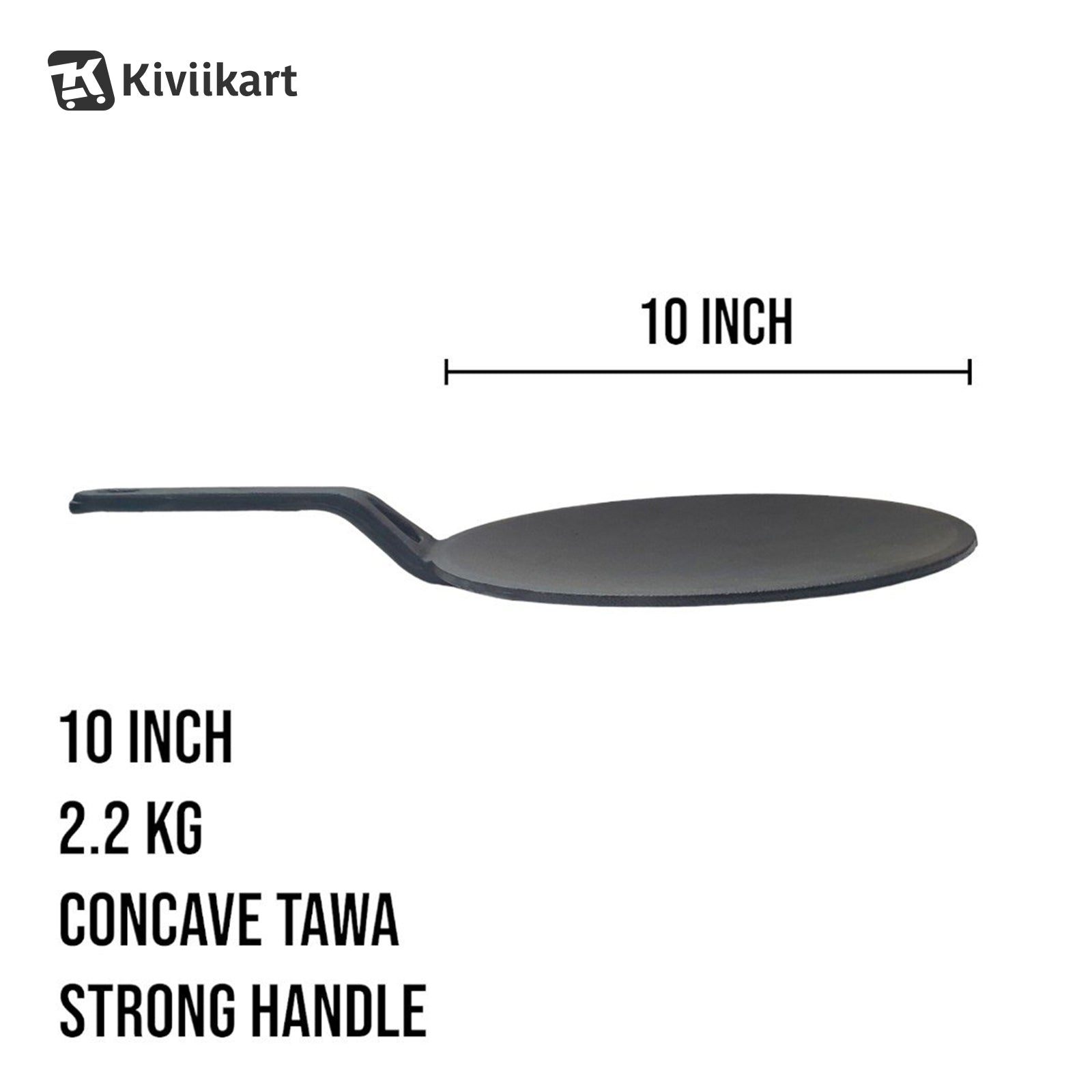 10-inch(25.4 cm) Cast Iron Concave Tawa | Toxin-Free & Durable Cookware for Healthy Cooking KiviiKart