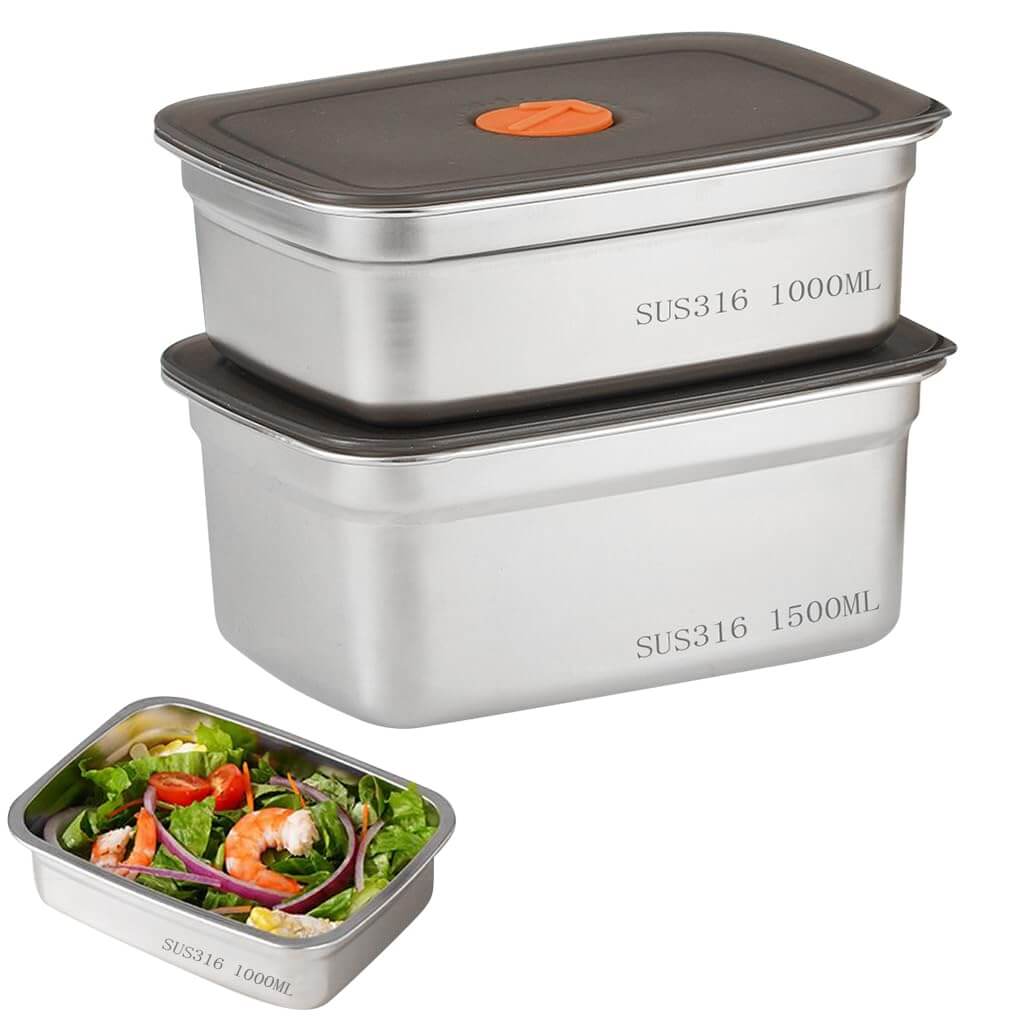 Fridge Storage Box 1200Ml & 1500Ml 316 Stainless Steel Food Storage Containers, Leak proof Kitchen Organizer, Freshness Locking, Microwavable & Freezer Safe KiviiKart