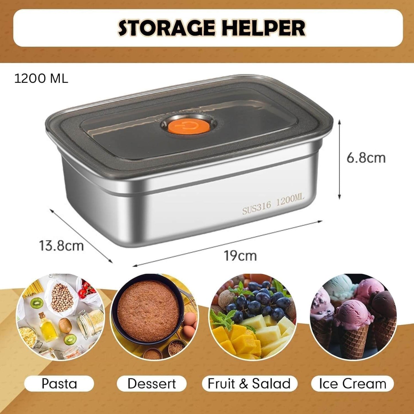 Fridge Storage Box 1200Ml & 1500Ml 316 Stainless Steel Food Storage Containers, Leak proof Kitchen Organizer, Freshness Locking, Microwavable & Freezer Safe KiviiKart