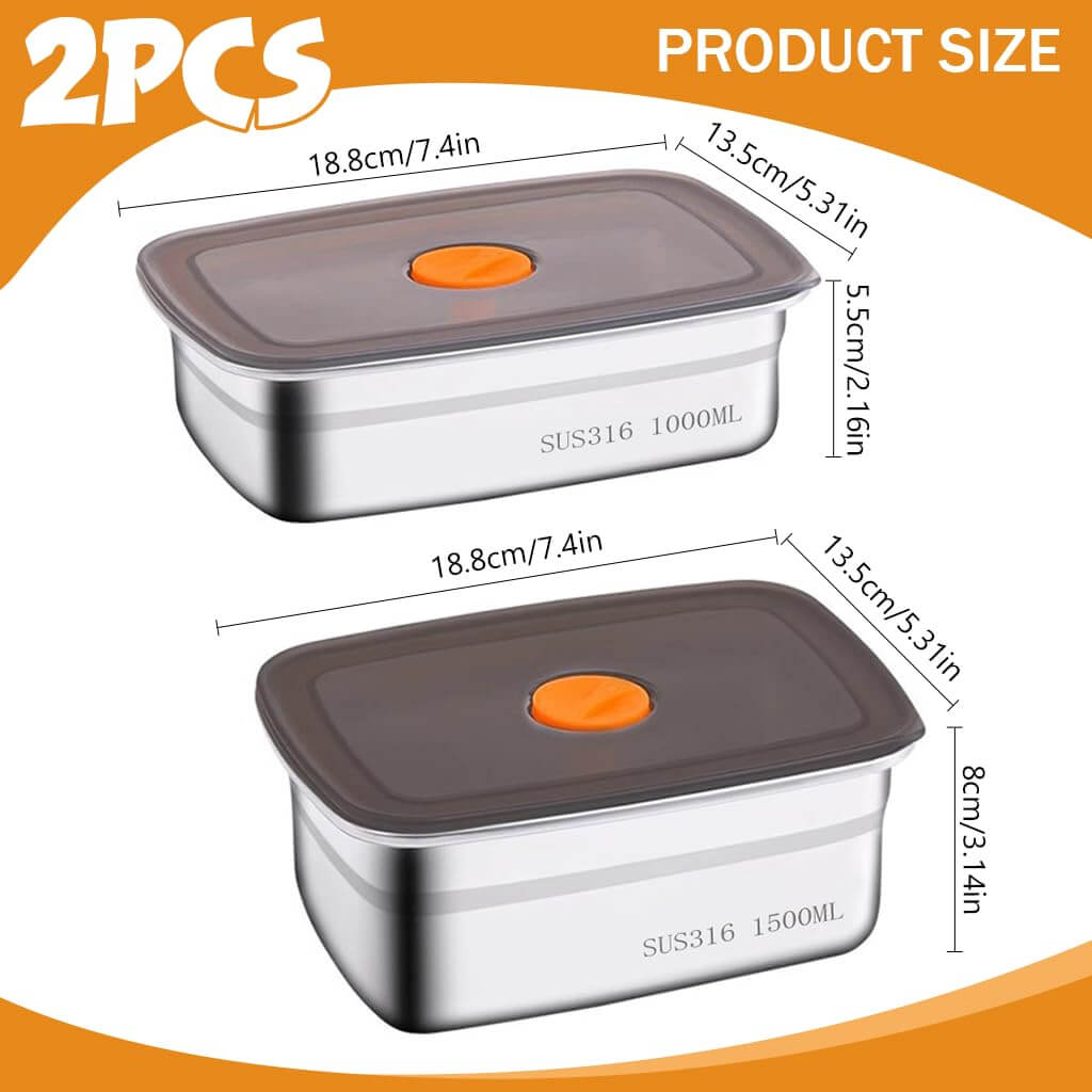 Fridge Storage Box 1200Ml & 1500Ml 316 Stainless Steel Food Storage Containers, Leak proof Kitchen Organizer, Freshness Locking, Microwavable & Freezer Safe KiviiKart