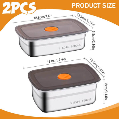 Fridge Storage Box 1200Ml & 1500Ml 316 Stainless Steel Food Storage Containers, Leak proof Kitchen Organizer, Freshness Locking, Microwavable & Freezer Safe KiviiKart