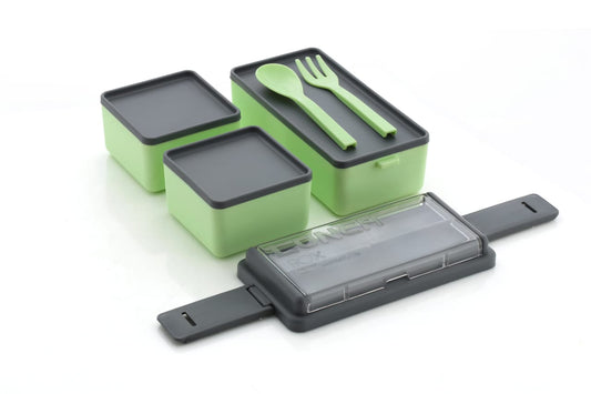 Lunch box, Plastic Lunch Box for Children, Adult, Lunch Box, Bento Box with 3 Compartments and Cutlery, Microwave Heating (Green) My Store