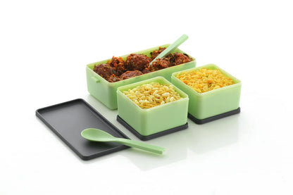 Lunch box, Plastic Lunch Box for Children, Adult, Lunch Box, Bento Box with 3 Compartments and Cutlery, Microwave Heating (Green) My Store