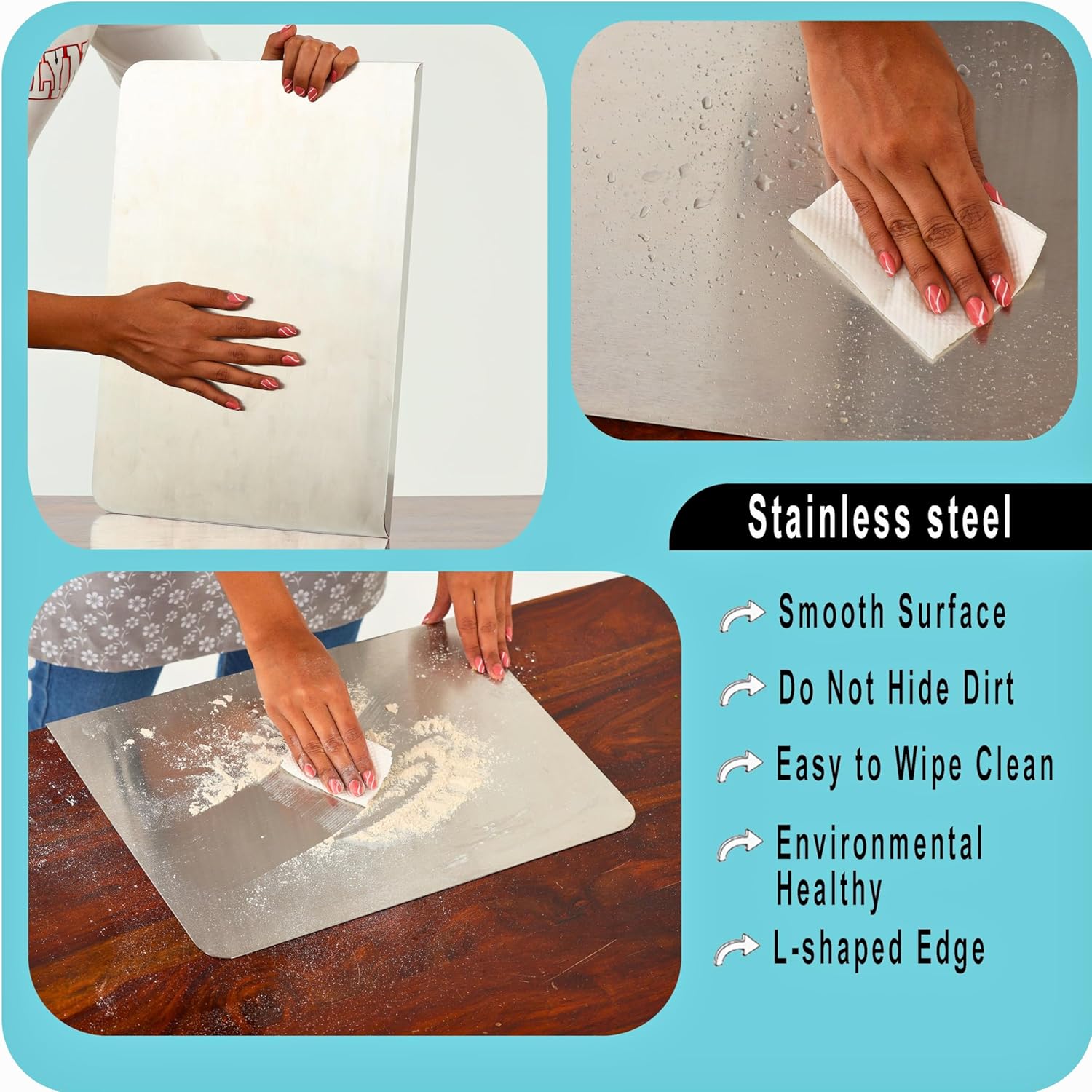 Premium Stainless Steel Chopping Board, 41x29 cm 304 Stainless Steel Cutting Board, Large cutting board suitable for meat, fruits, vegetables, bread, and baking KiviiKart