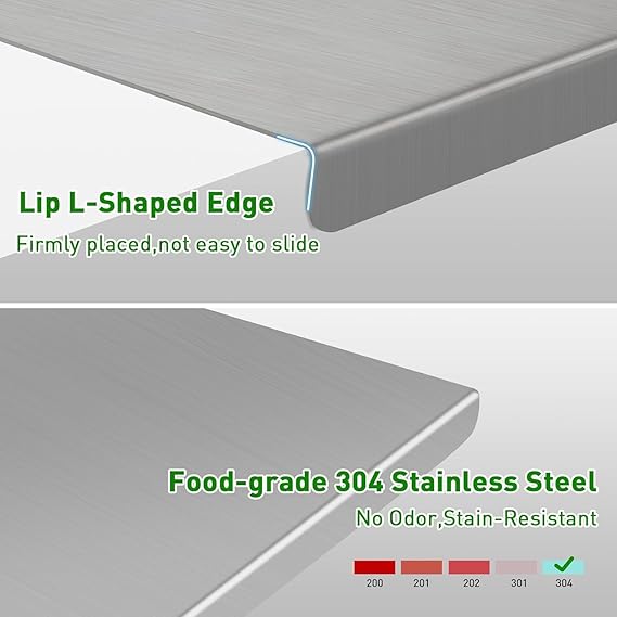 Premium Stainless Steel Chopping Board, 41x29 cm 304 Stainless Steel Cutting Board, Large cutting board suitable for meat, fruits, vegetables, bread, and baking KiviiKart