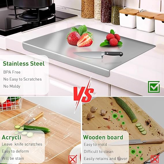 Premium Stainless Steel Chopping Board, 41x29 cm 304 Stainless Steel Cutting Board, Large cutting board suitable for meat, fruits, vegetables, bread, and baking KiviiKart